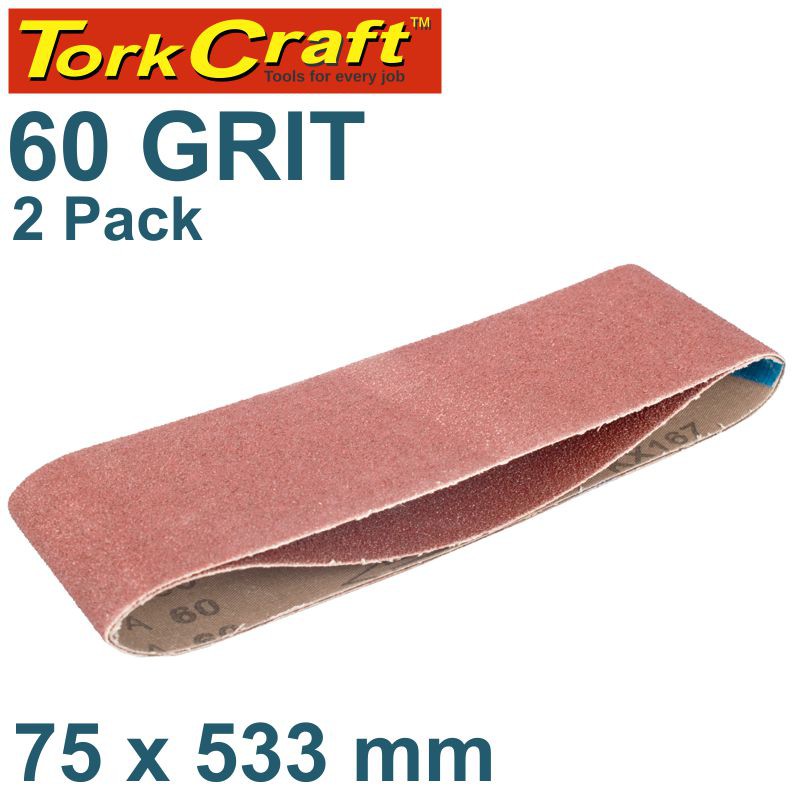 SANDING BELT 75 X 533MM 60GRIT 2/PACK