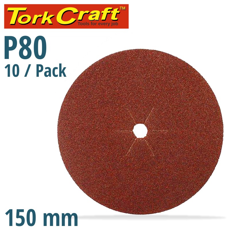 SANDING DISC 150MM 80 GRIT CENTRE HOLE 10/PK