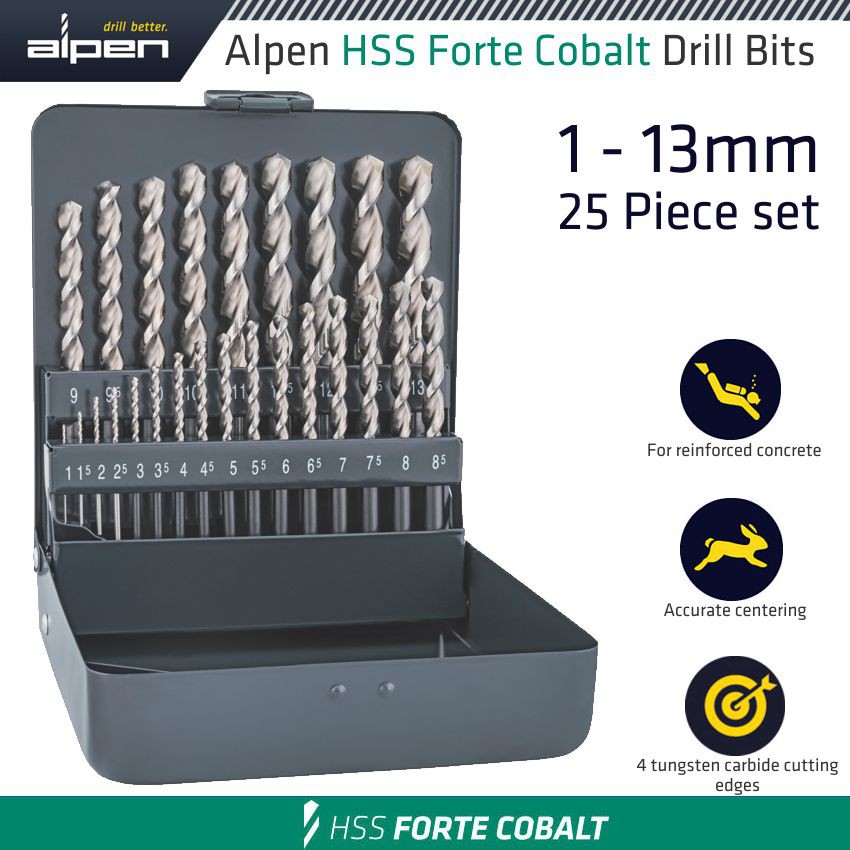 ALPEN HSS COBALT 25 PCE SET FORTE KM25 25 1 - 13 x 0.5MM