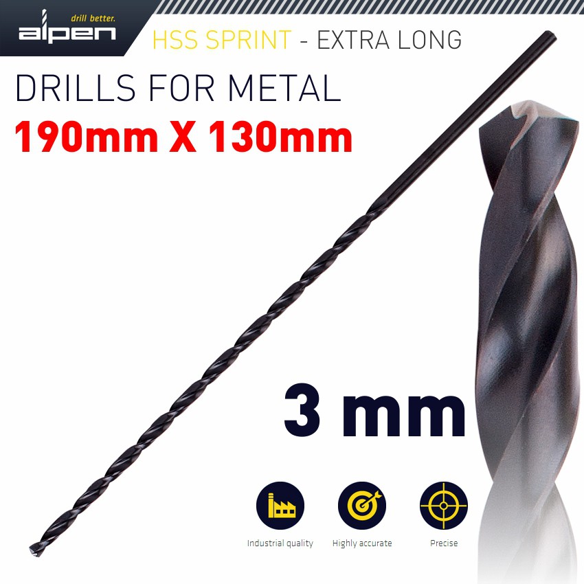 HSS DRILL BIT 3MM 190 X 130 EXTRA LONG