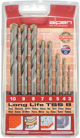 MASONRY DRILL BIT SET 8 PIECE LONG LIFE 3-10MM