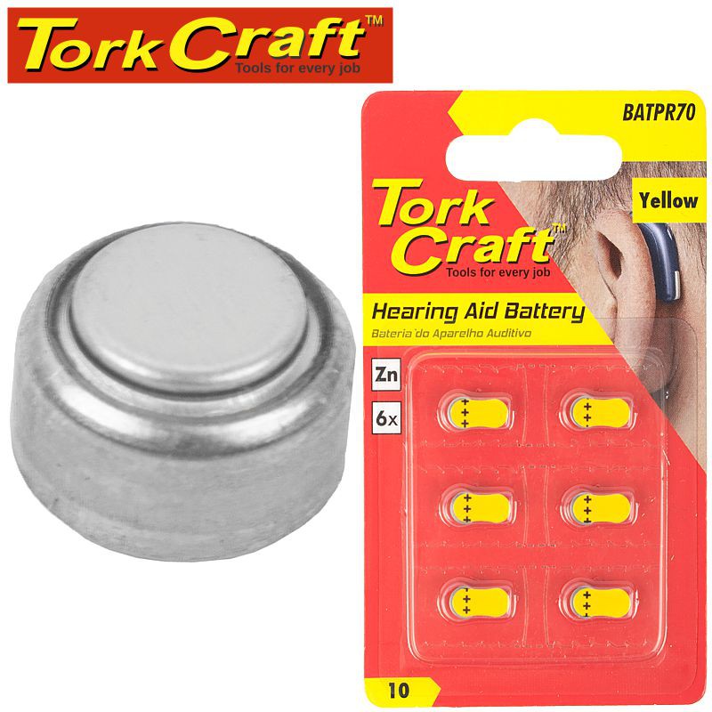 PR70 ZINC-AIR  HEARING AID BATTERY X6 PACK YELLOW