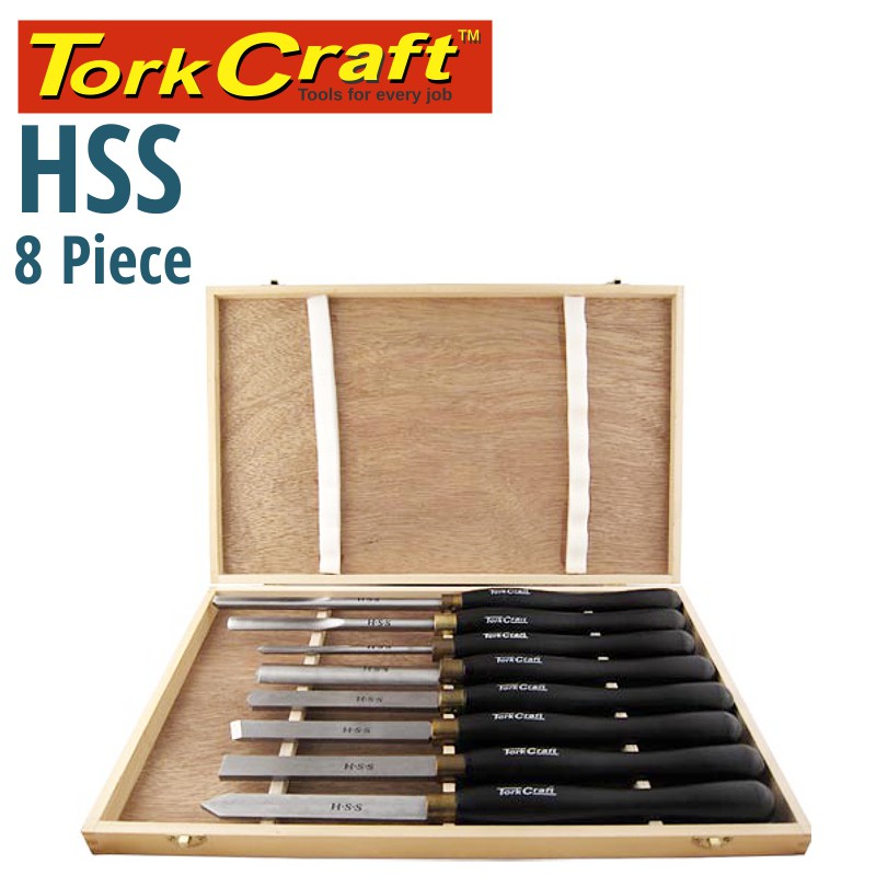 CHISEL SET WOOD TURNING HSS 8 PIECE WOODEN CASE
