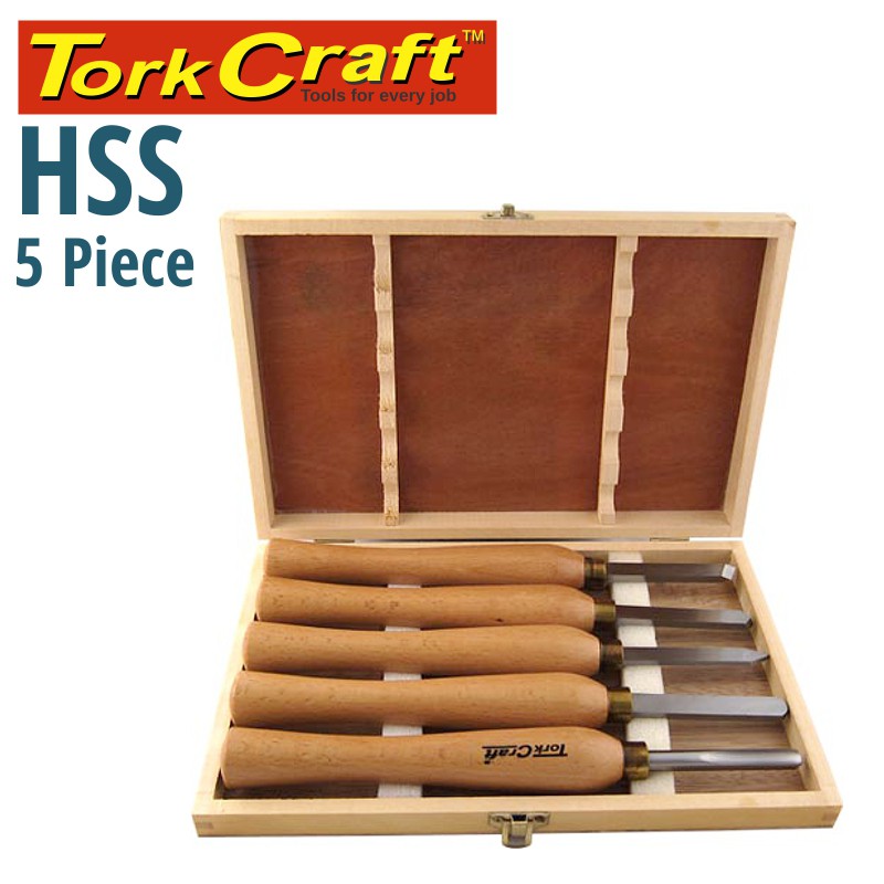 CHISEL SET WOOD TURNING 270MM  HSS 5 PIECE WOOD CASE