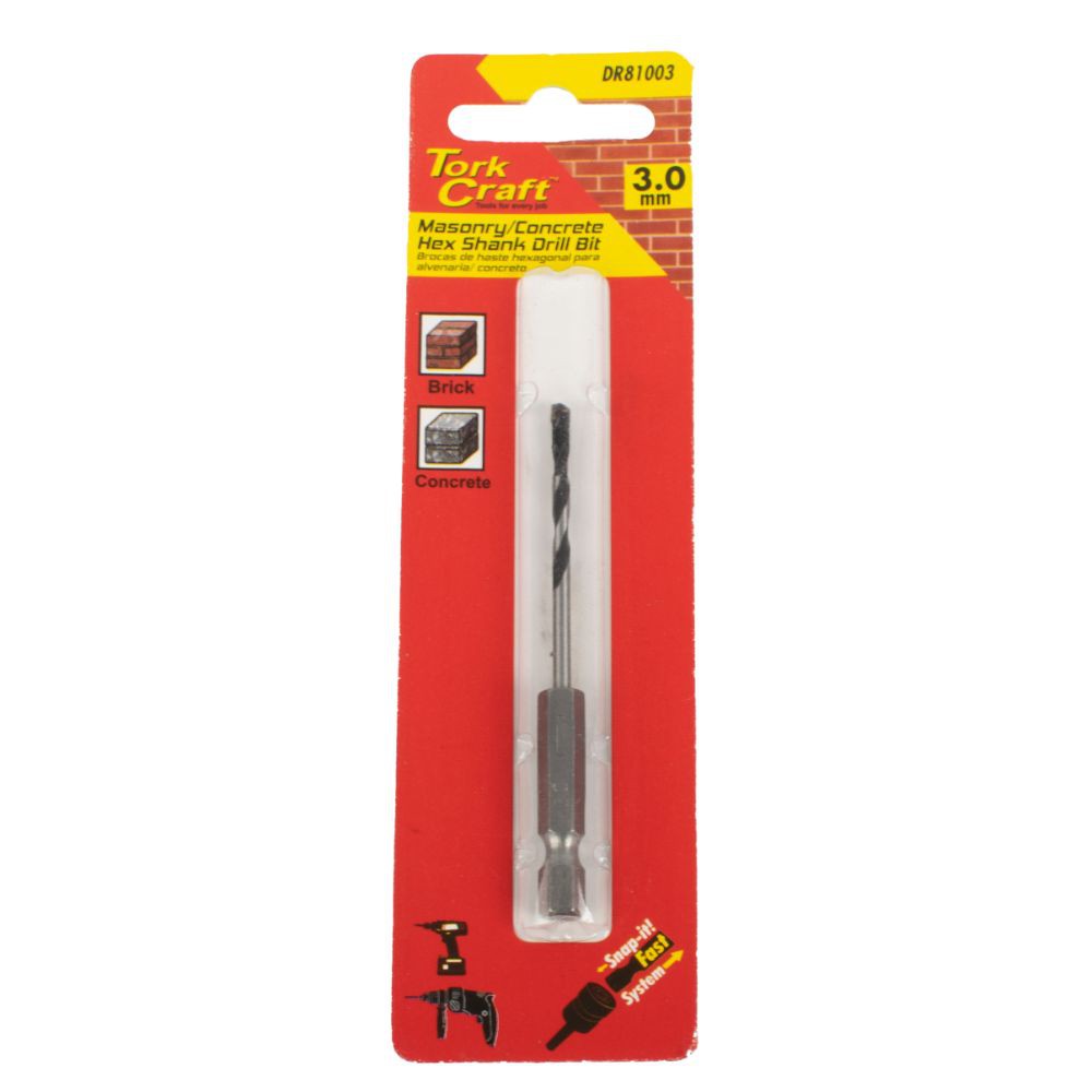 DRILL BIT MASONRY/CONCRETE 3.0MM HEX SHANK 1/CARD