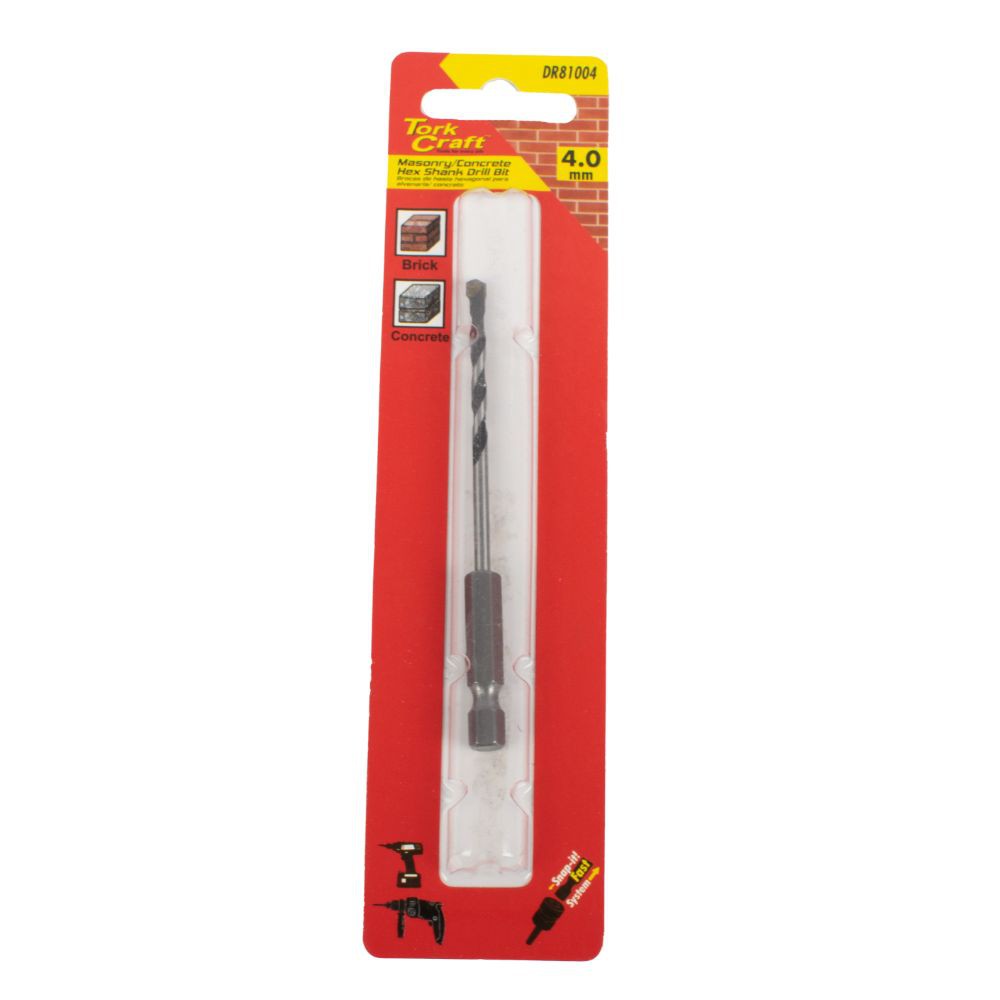 DRILL BIT MASONRY/CONCRETE 4.0MM HEX SHANK 1/CARD