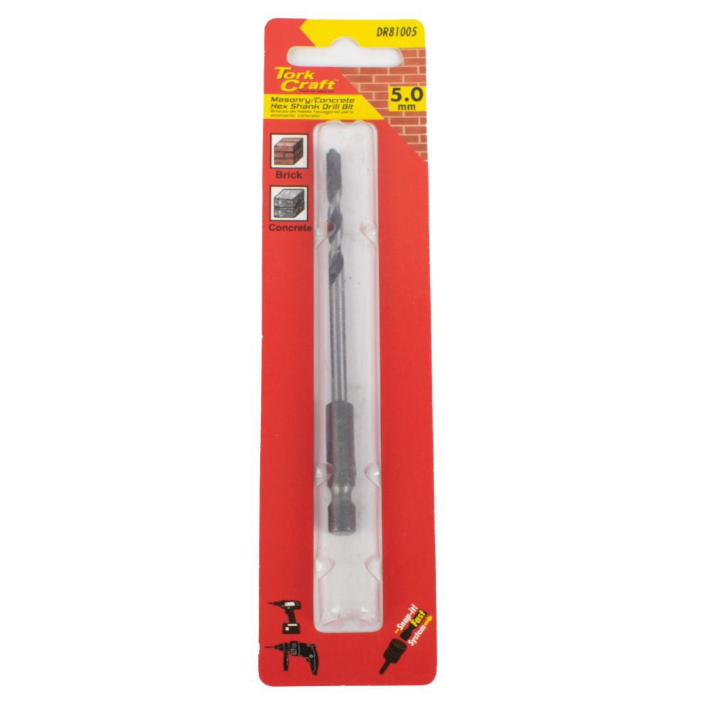 DRILL BIT MASONRY/CONCRETE 5.0MM HEX SHANK 1/CARD
