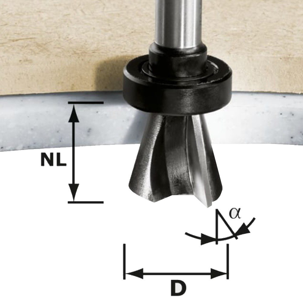 FESTOOL CHAMFER CUTTER HW SHANK 12 MM HW D28/15  SS S12 492703