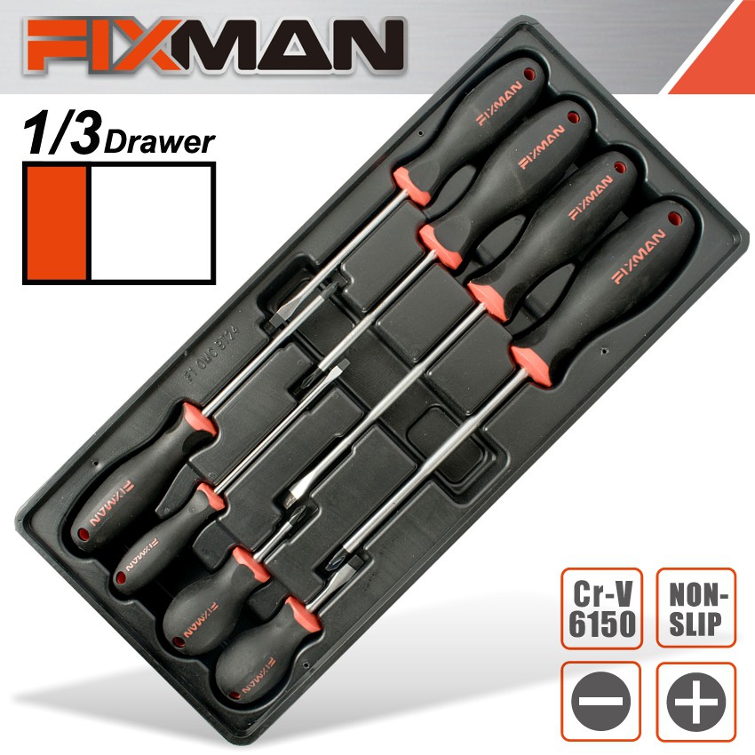 FIXMAN TRAY 8 PIECE SLOTTED AND PHILLIPS SCREWDRIVERS