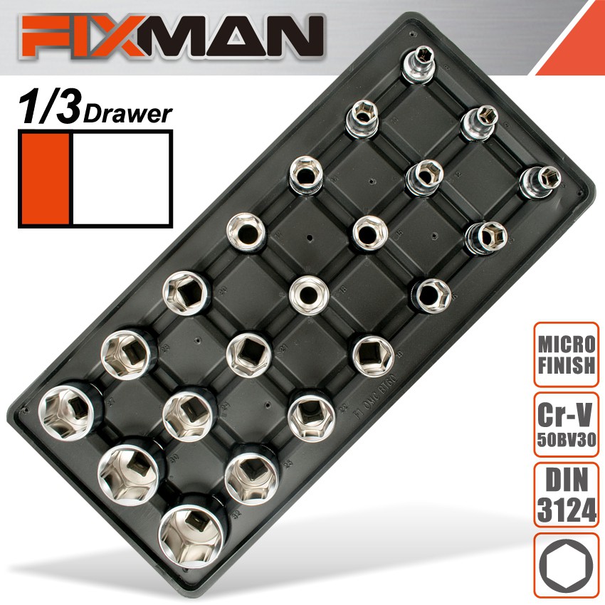FIXMAN TRAY 21 PIECE 1/2' DRIVE SOCKETS