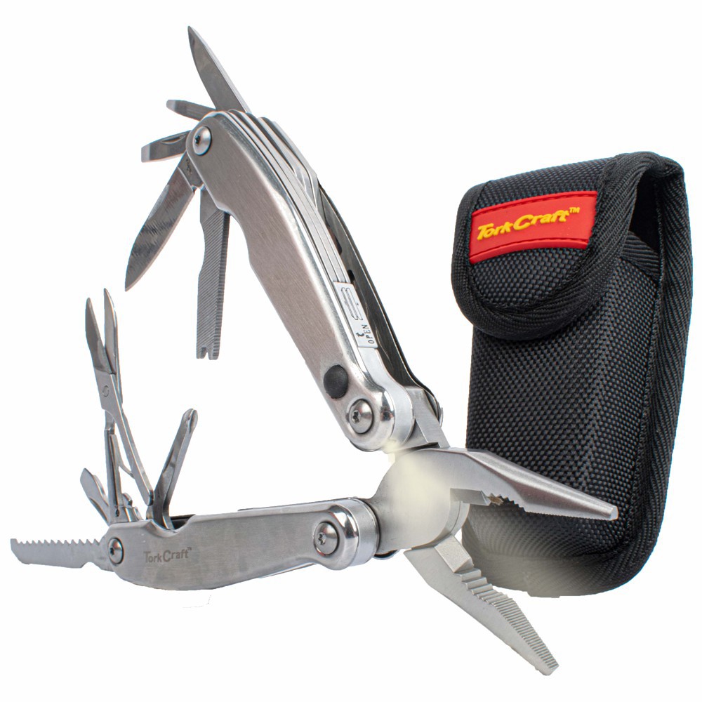 MULTITOOL SILVER WITH LED LIGHT & NYLON POUCH IN BLISTER
