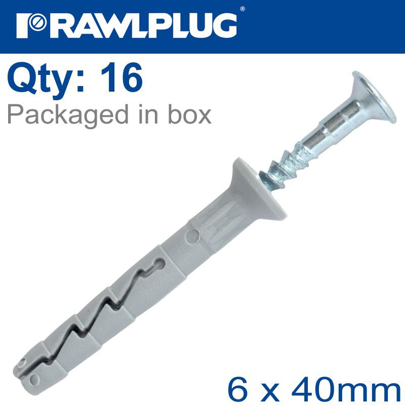 NYL HAMMER-IN FIXING 6X40MM + CSK HEAD X16 -BAG