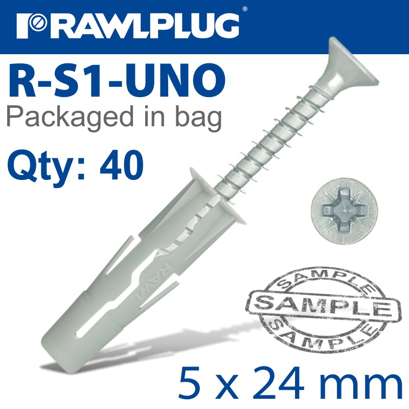 UNIVERSAL PLUG WITH SCREW 5X24MM 40 PER BAG