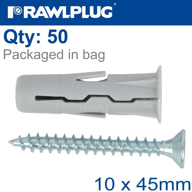 UNIVERSAL PLUG WITH SCREW 10X45MM X50 PER BAG
