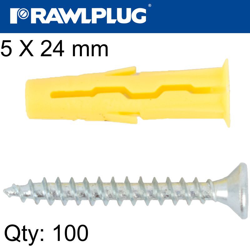 UNIVERSAL PLUG UNO 5 X 24MM WITH SCREW 100 PSC PER TUB