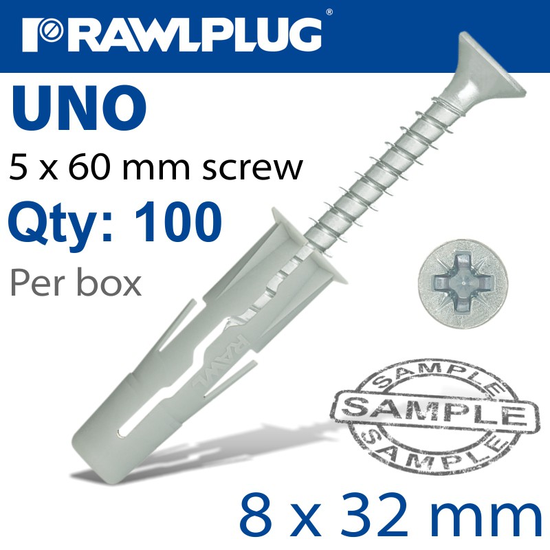 UNIVERSAL PLUG 8X32MM + SCREW 60MM X100-BOX