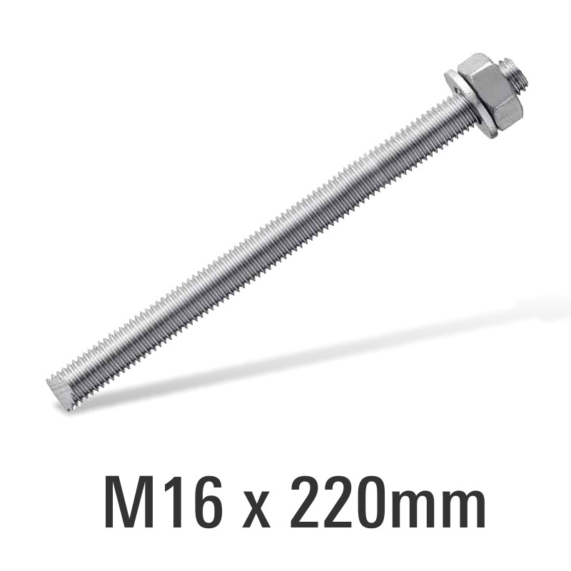 8.8 ELECTRO GALV STUD M16X220 WITH NUT AND WASHER