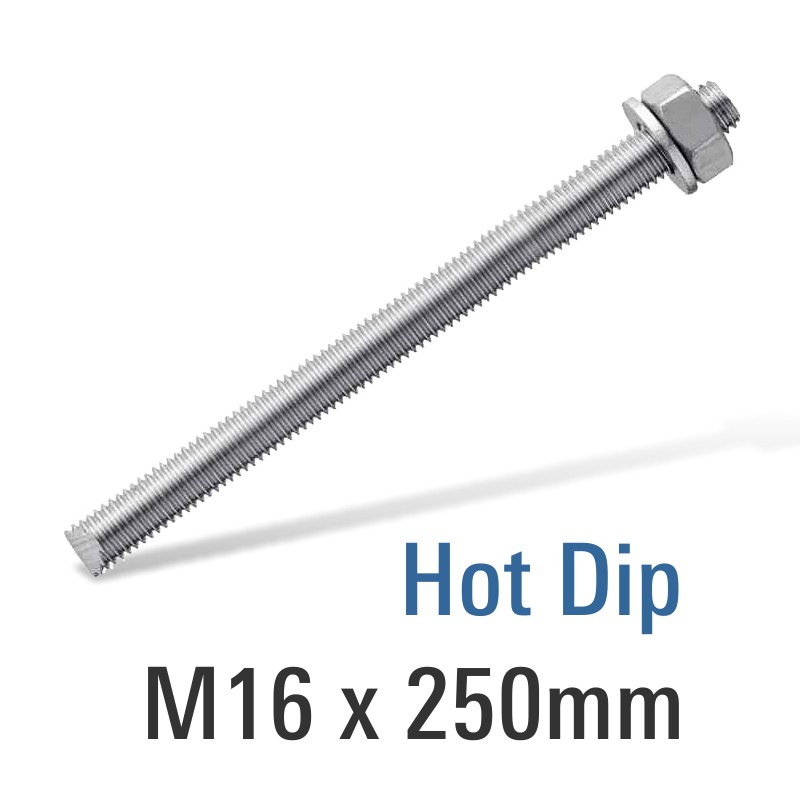 EN8 HOT DIP GALV STUD M16X250 WITH NUT AND WASHER