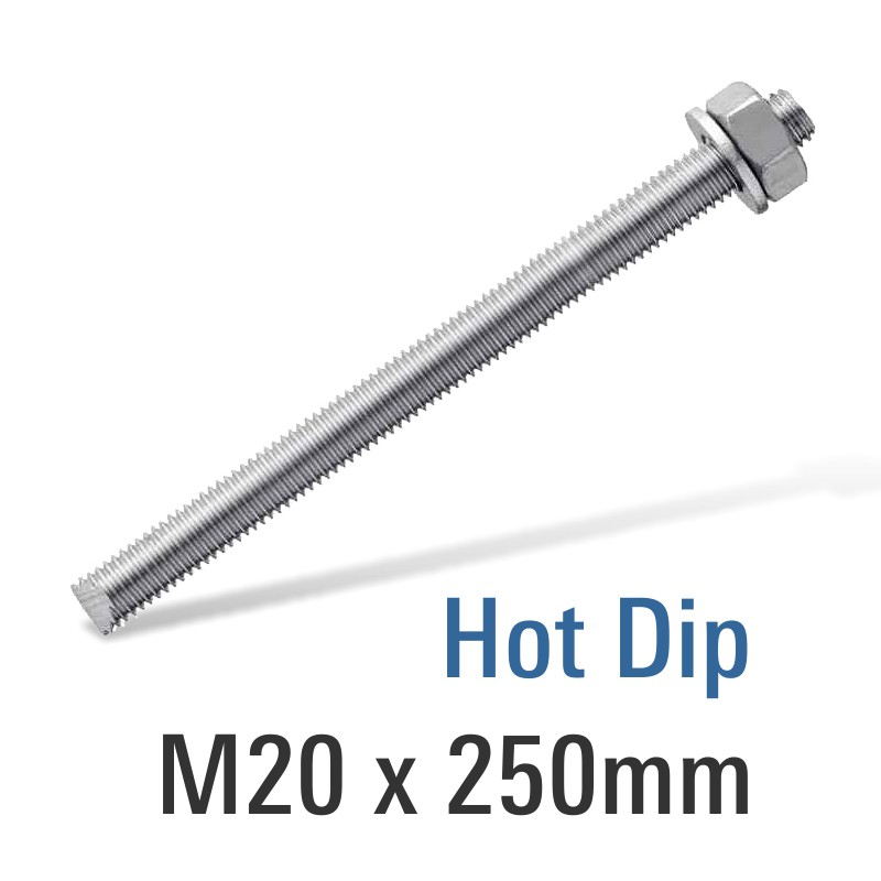 EN8 HOT DIP GALV STUD M20X250 WITH NUT AND WASHER