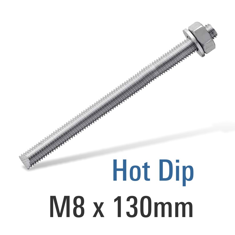 EN8 HOT DIP GALV STUD M8X130 WITH NUT AND WASHER