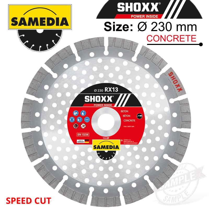 DIAMOND BLADE 230MM SEGMENTED IND REINF. CONCRETE SPEED CUT SHOXX RX13