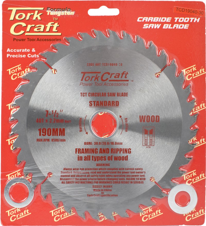 BLADE TCT 190 X 40T 30/20/16MM GENERAL PURPOSE COMBINATION
