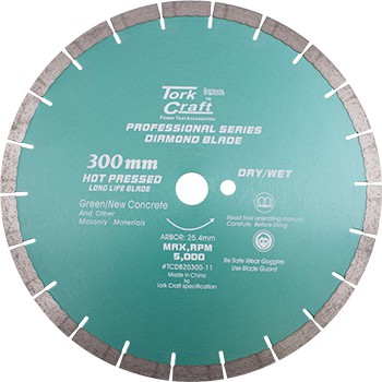 DIAMOND BLADE 300 x 25.4MM GREEN / NEW CONCRETE HOT PRESSED SEGMENTED