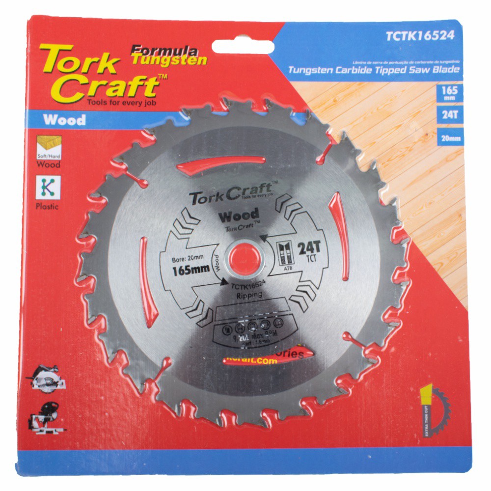 TCT SAW BLADE 165MM X 1.6MM X 20MM X 24T WOOD