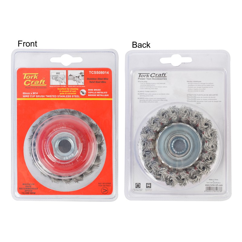 WIRE CUP BRUSH TWISTED 80MM x M14 BLISTER